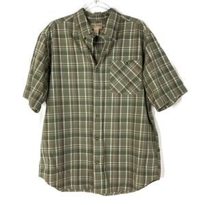Tall Pines by Woolrich | Green Plaid 100% Cotton Short Sleeve Button Up Shirt L